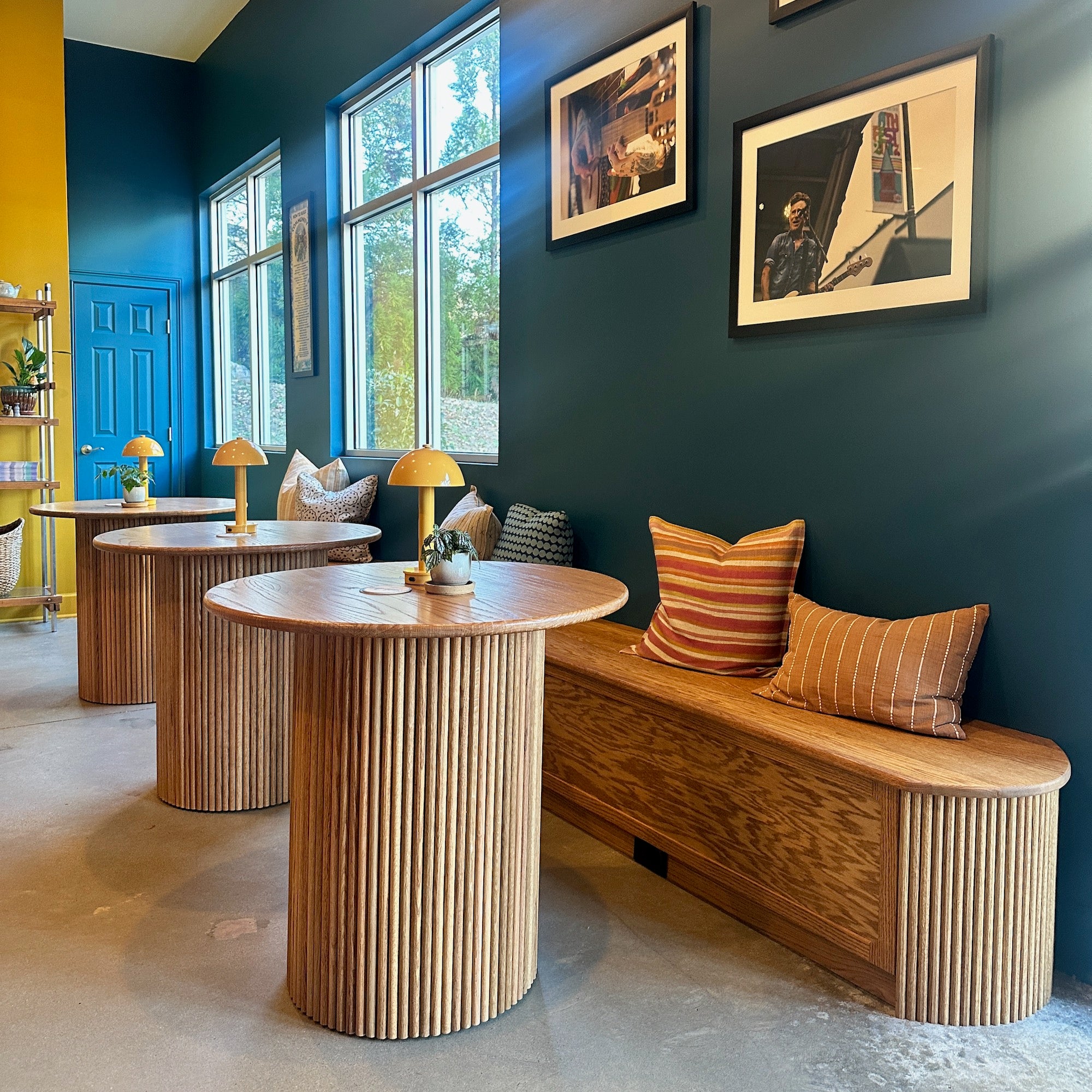 Commercial millwork with tambour tables and banquette seating in Athens GA by Reviving Dawn